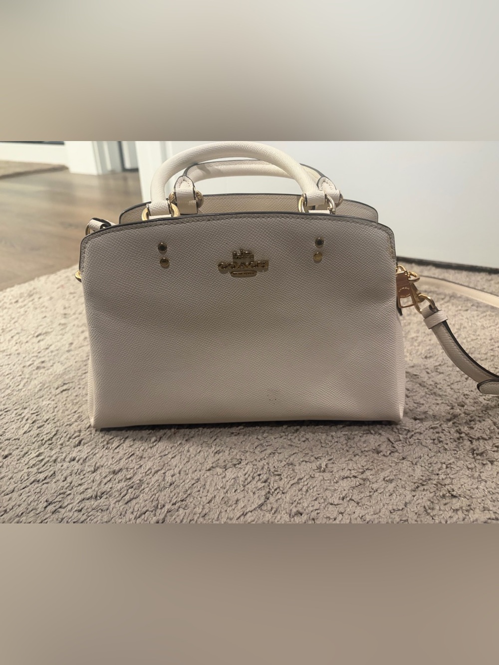 Coach White Leather Satchel with Gold Hardware